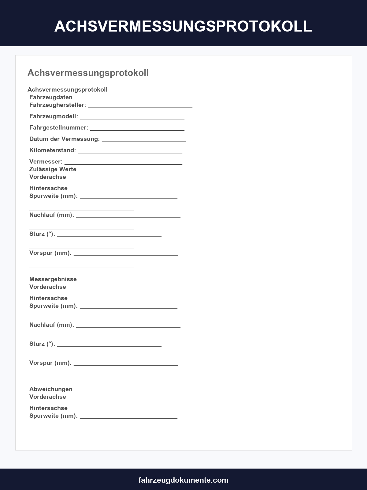Achsvermessungsprotokoll Vorlage