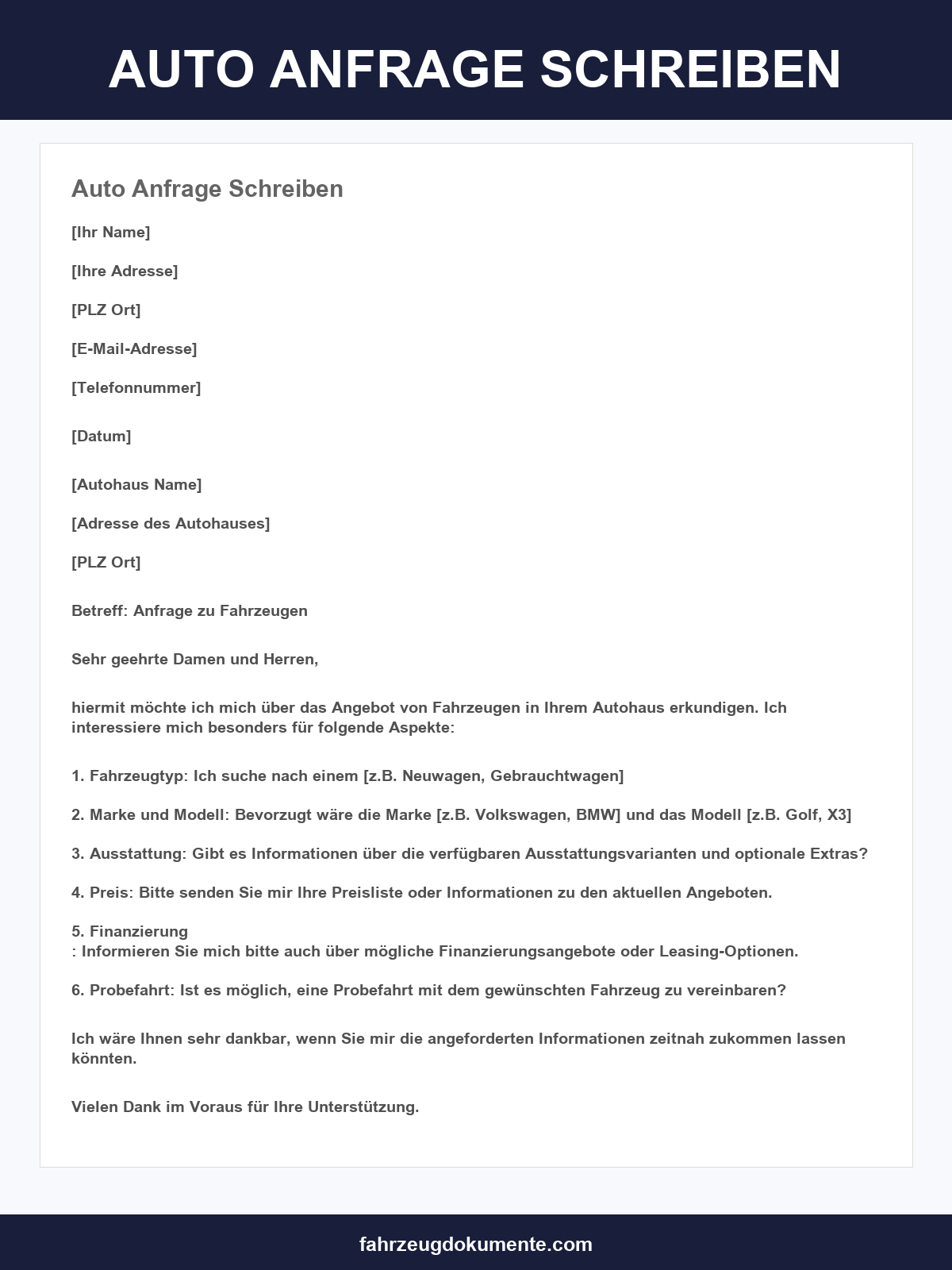 Auto Anfrage Schreiben Muster