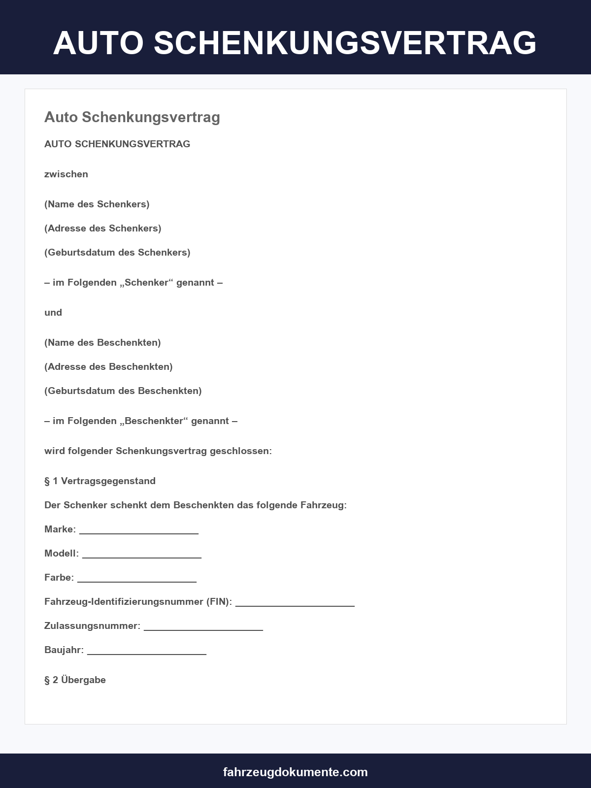 Auto Schenkungsvertrag
