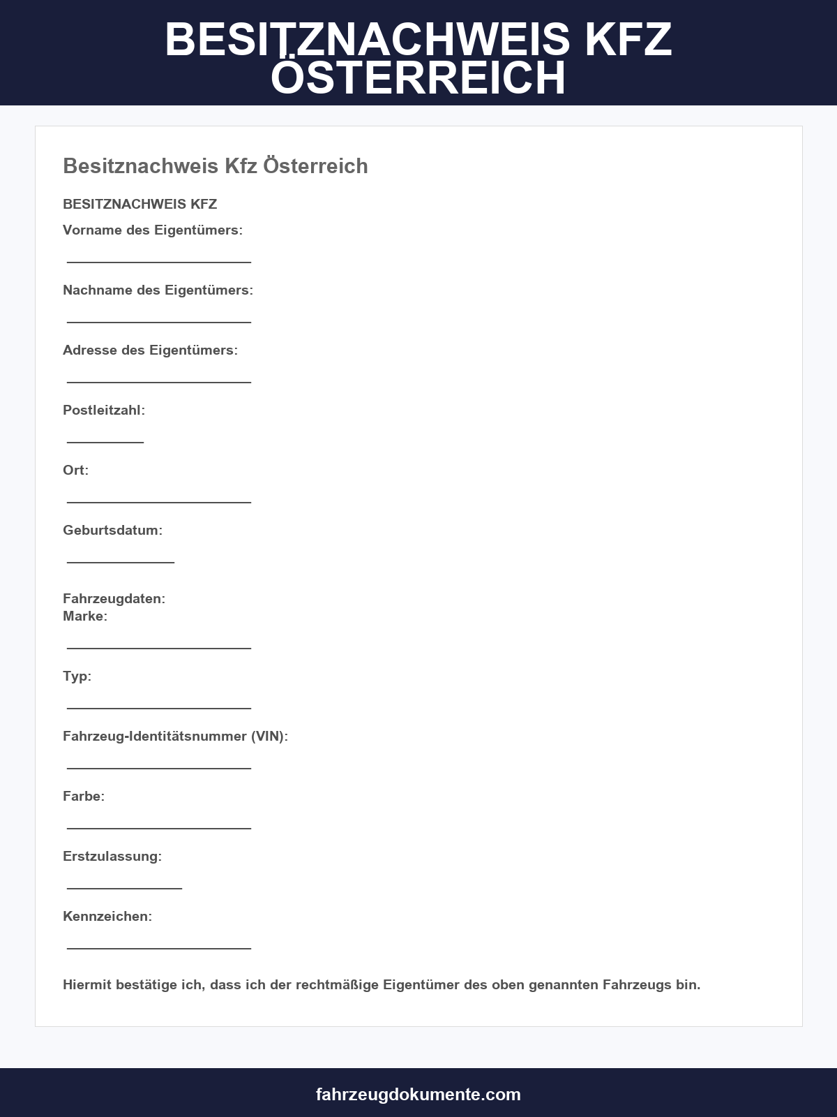 Besitznachweis Kfz Österreich Vorlage