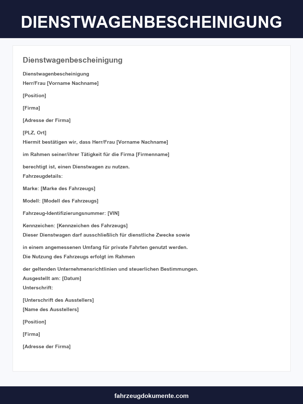 Dienstwagenbescheinigung