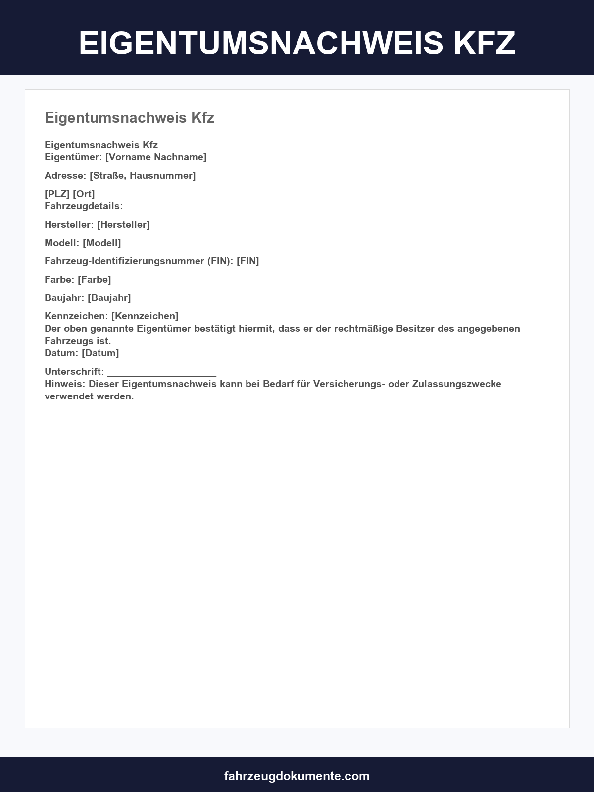 Eigentumsnachweis Kfz Vordruck