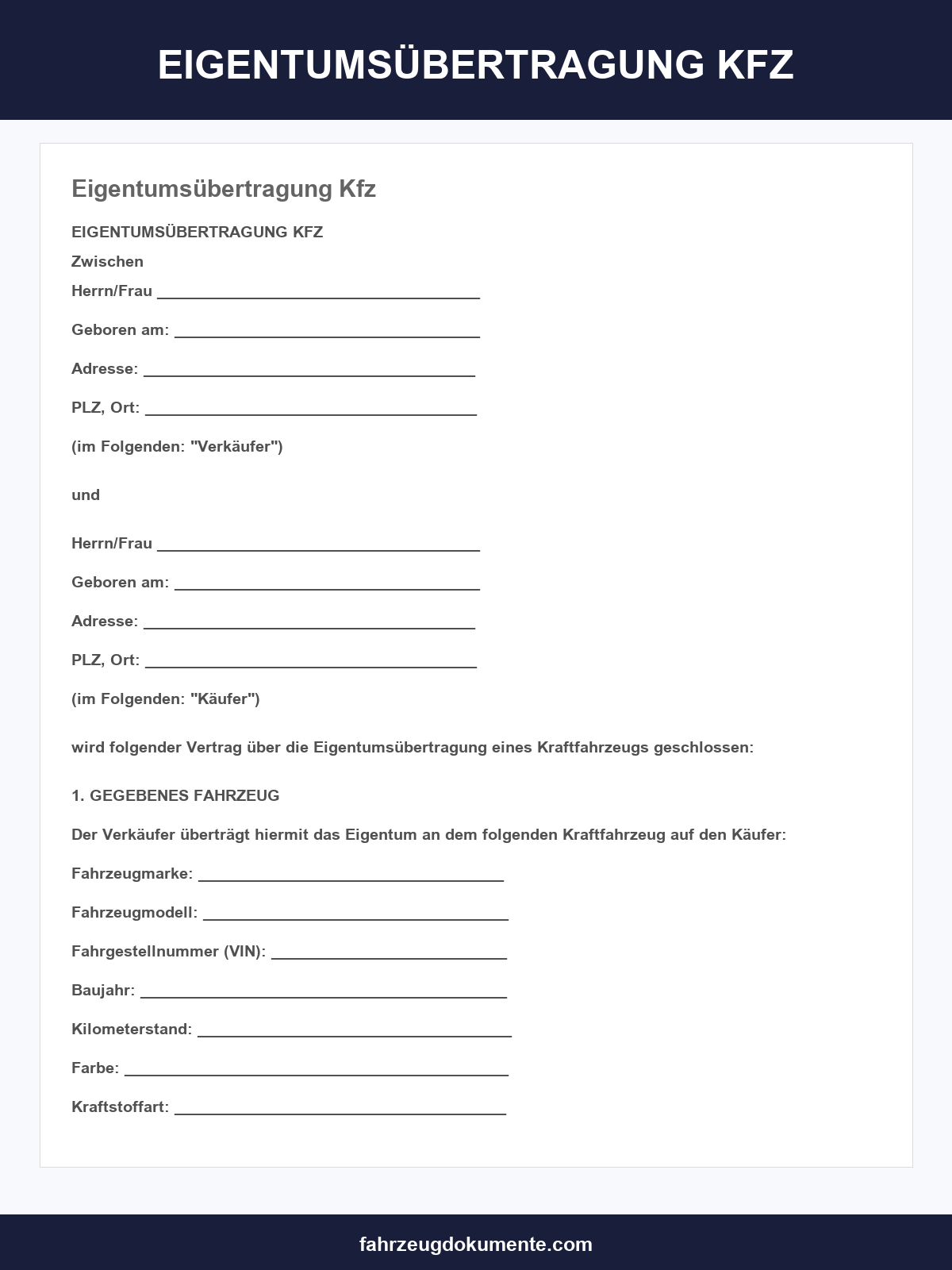 Eigentumsübertragung Kfz Muster