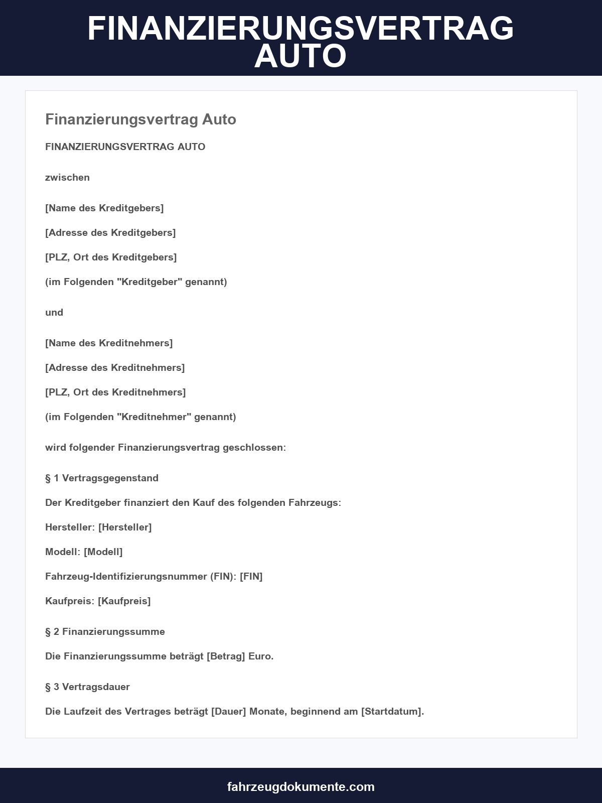 Finanzierungsvertrag Auto Muster