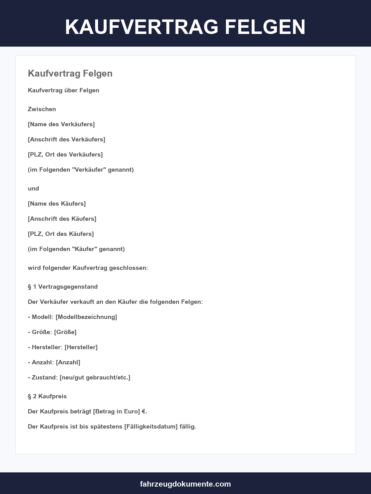 Kaufvertrag Felgen