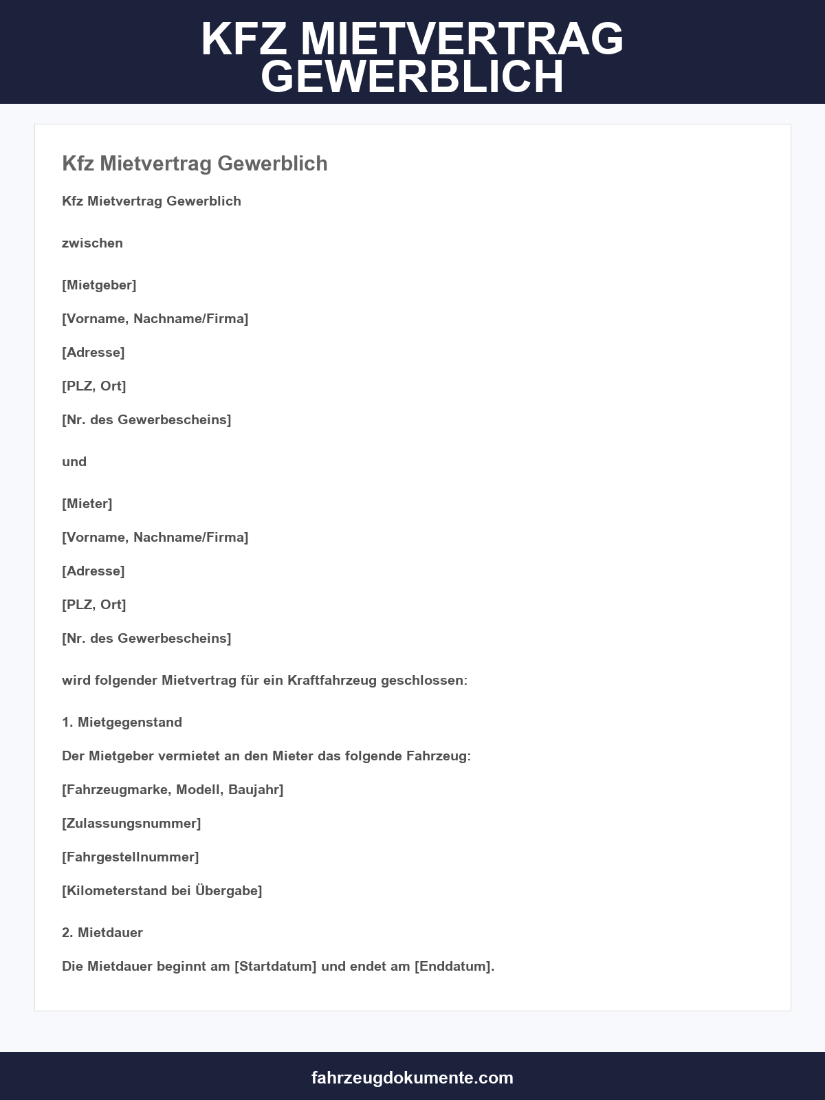 Kfz Mietvertrag Gewerblich