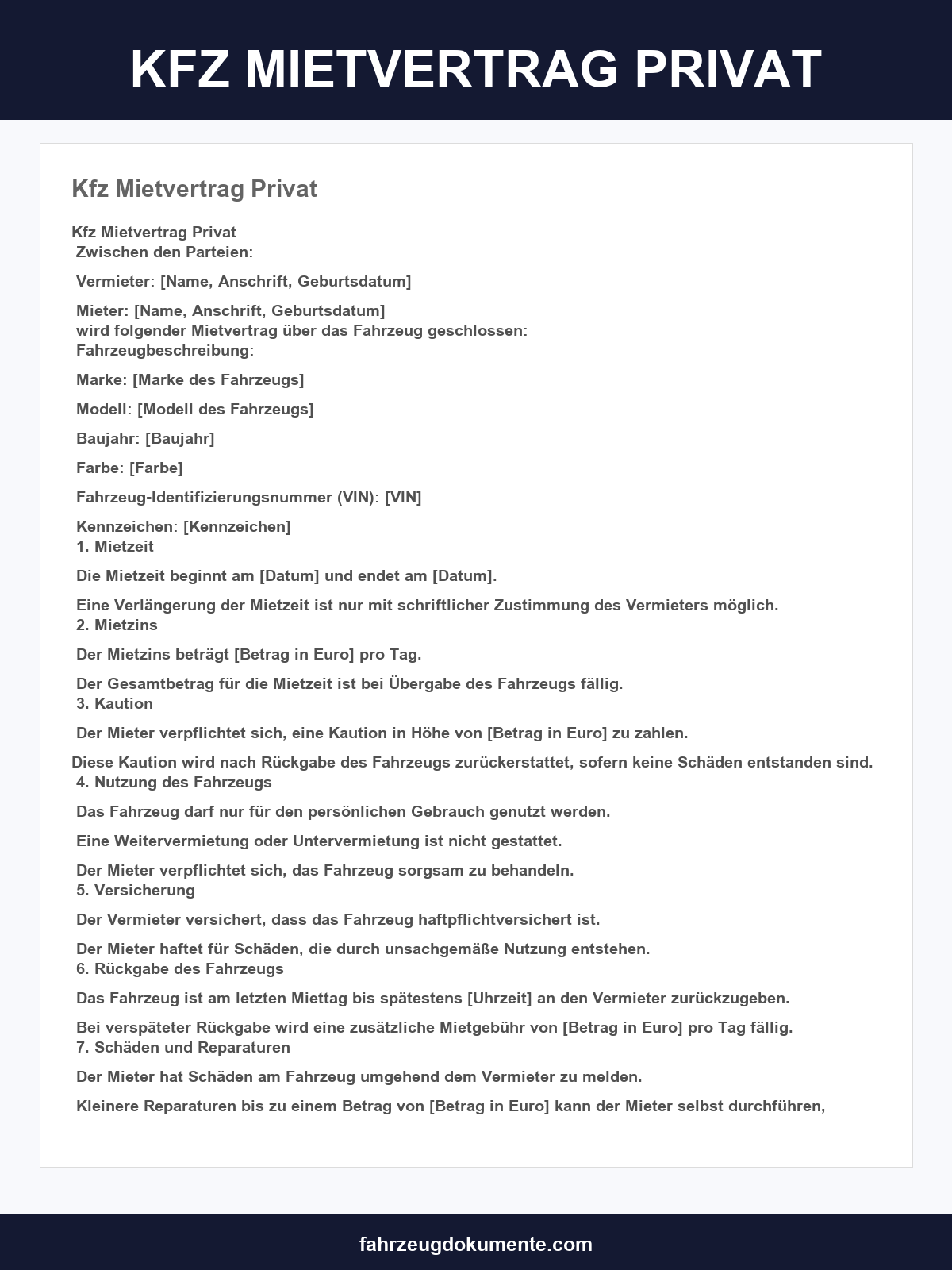 Kfz Mietvertrag Privat Muster