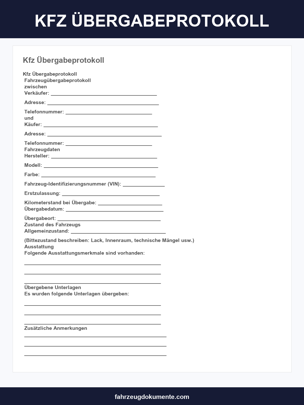 Kfz-Übergabeprotokoll Vorlage