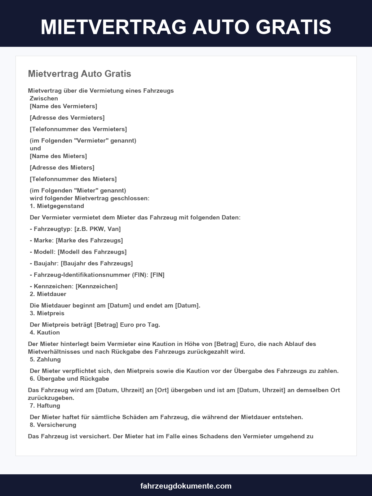 Mietvertrag Auto Vorlage