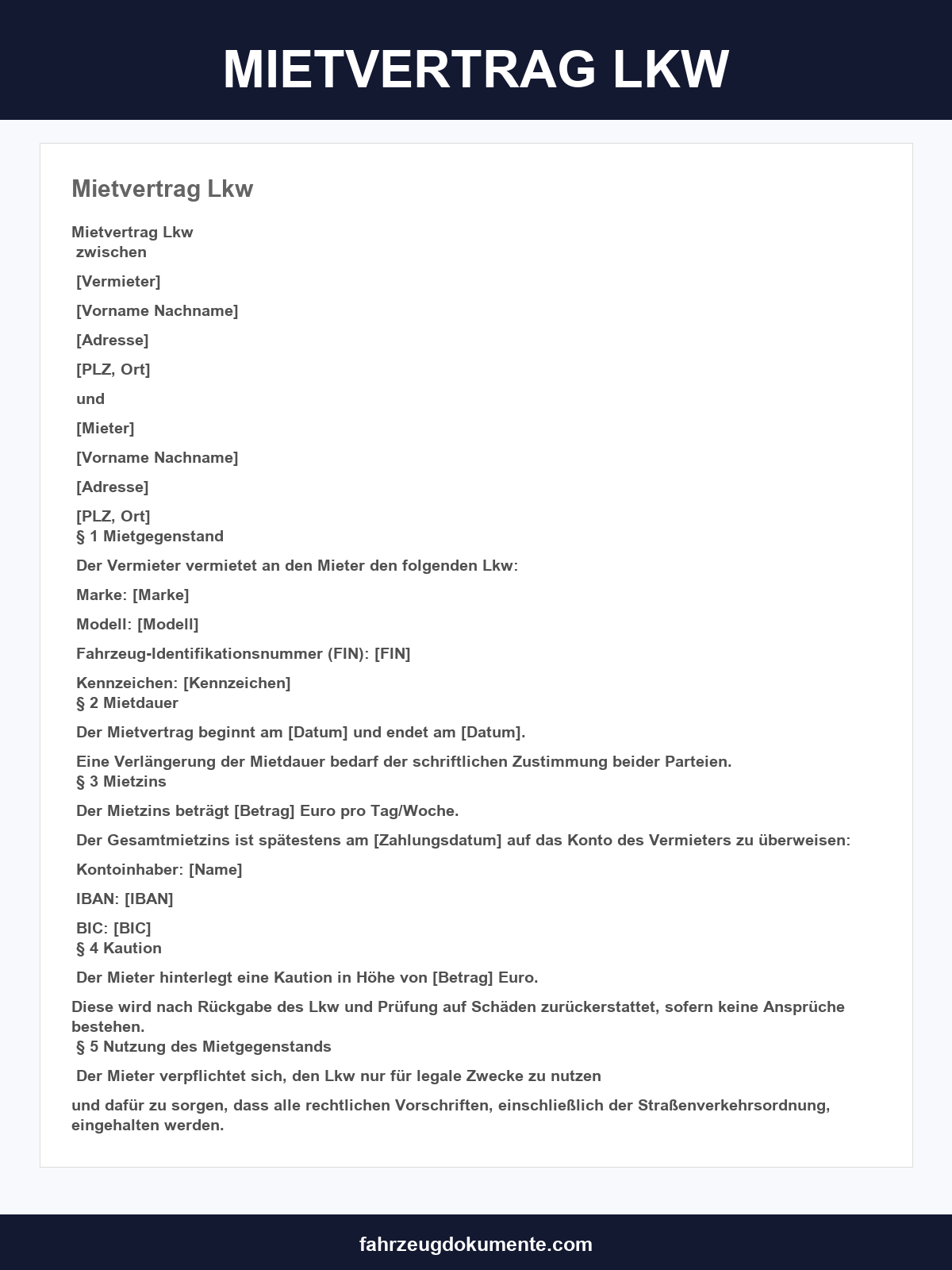 Mietvertrag Lkw