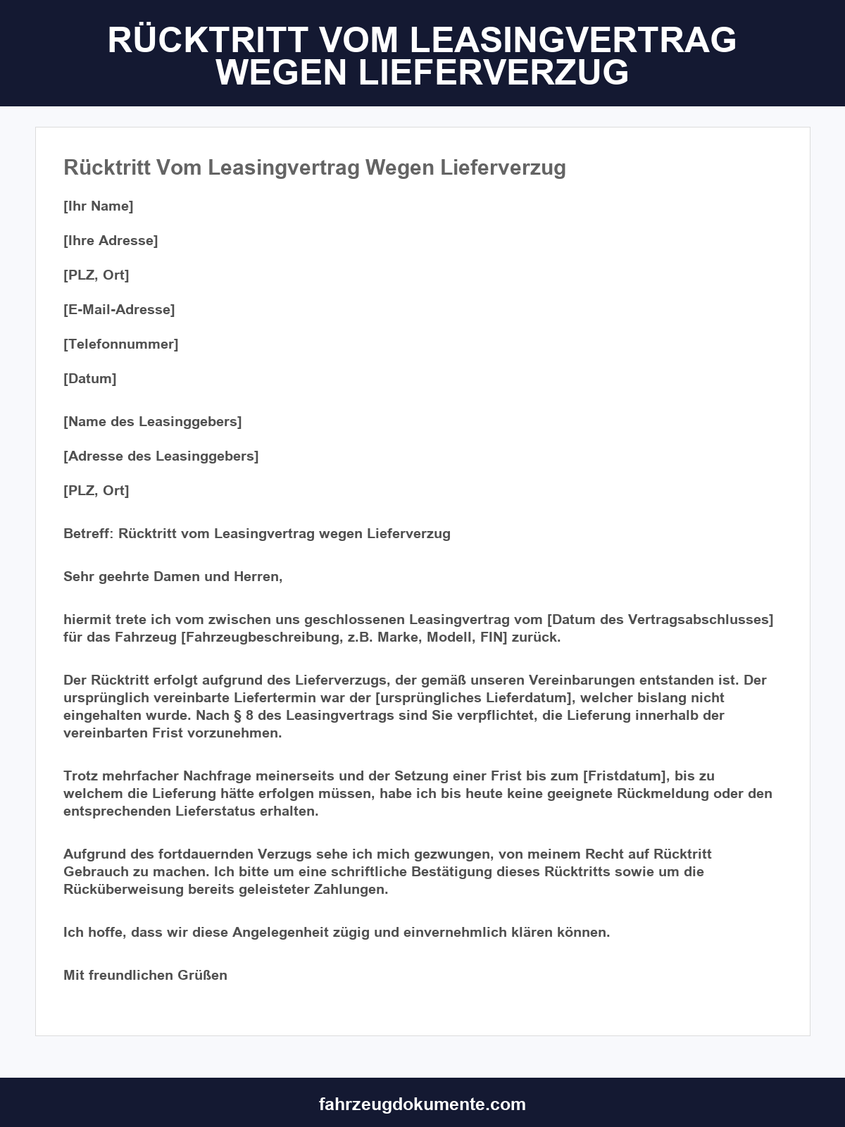 Rücktritt Vom Leasingvertrag Wegen Lieferverzug Muster