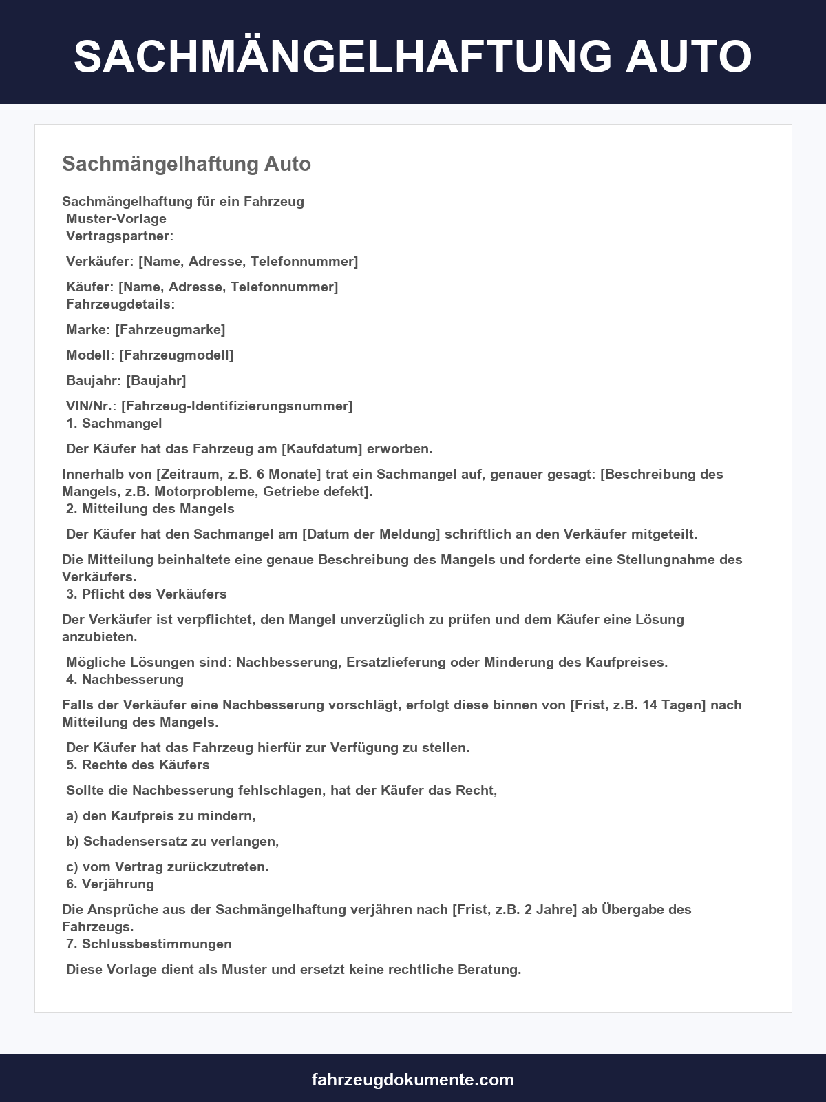 Sachmängelhaftung Auto Musterbrief