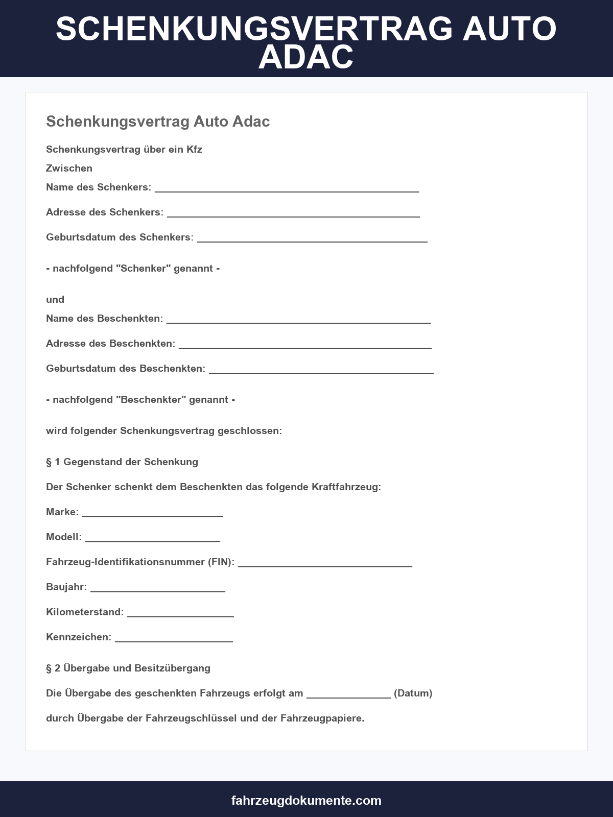 Schenkungsvertrag Auto Adac