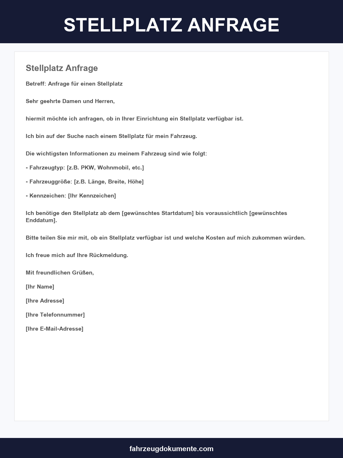 Stellplatz Anfrage Muster