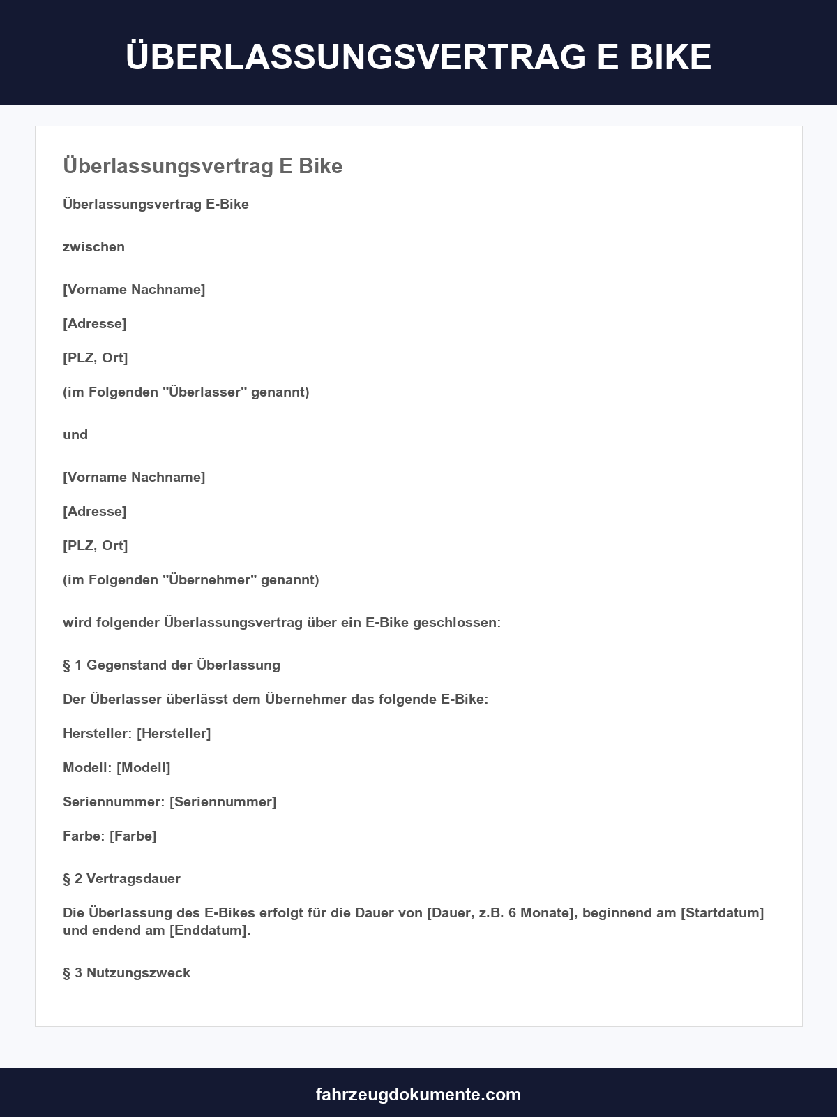 Überlassungsvertrag E-Bike Muster