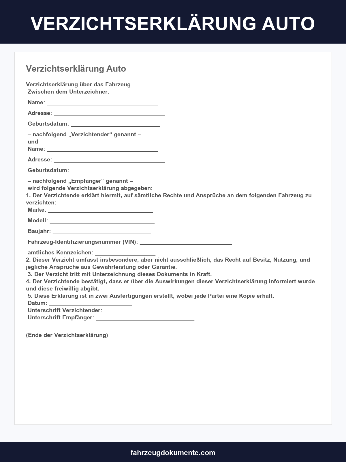 Verzichtserklärung Auto