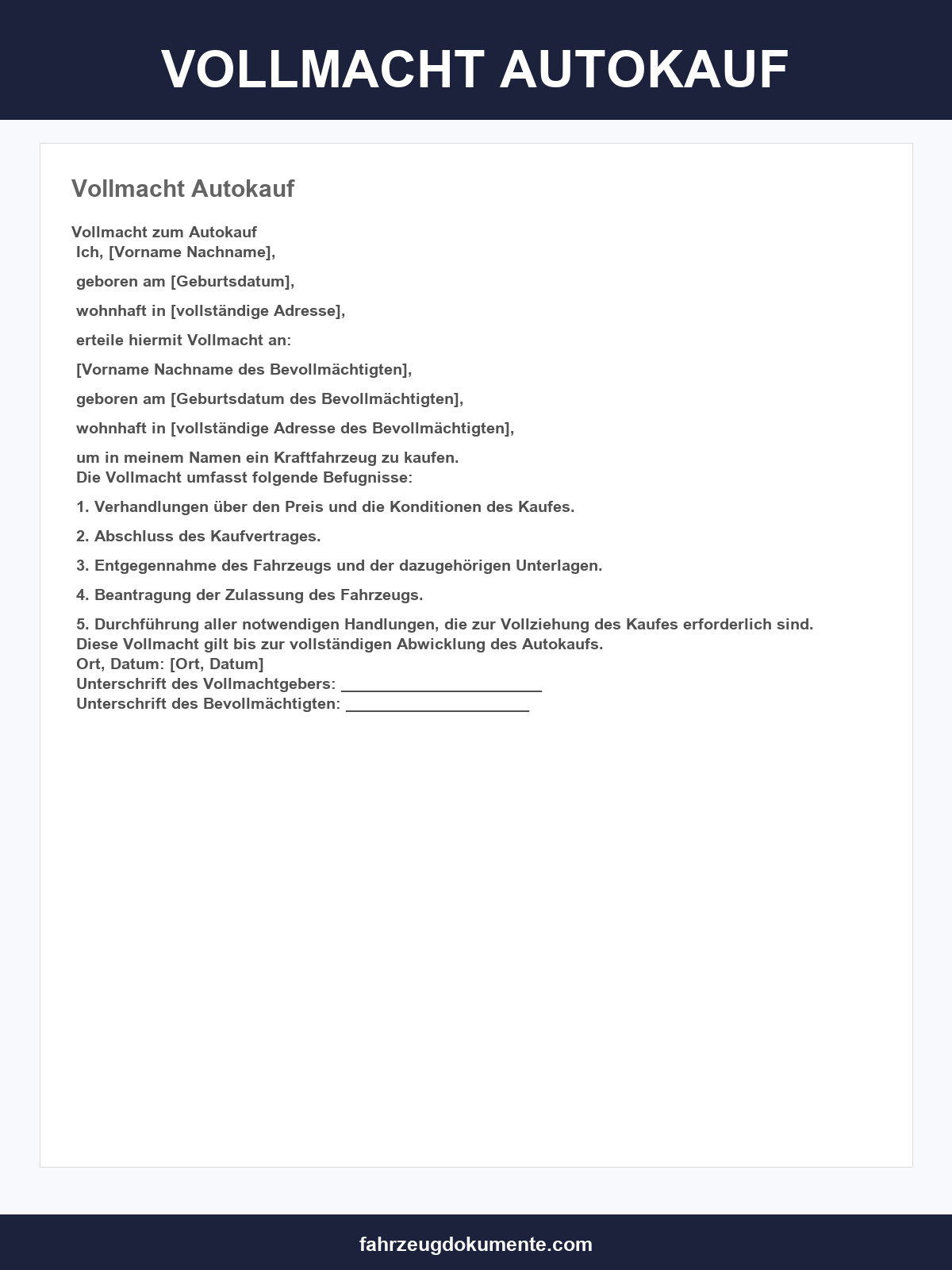 Vollmacht Autokauf