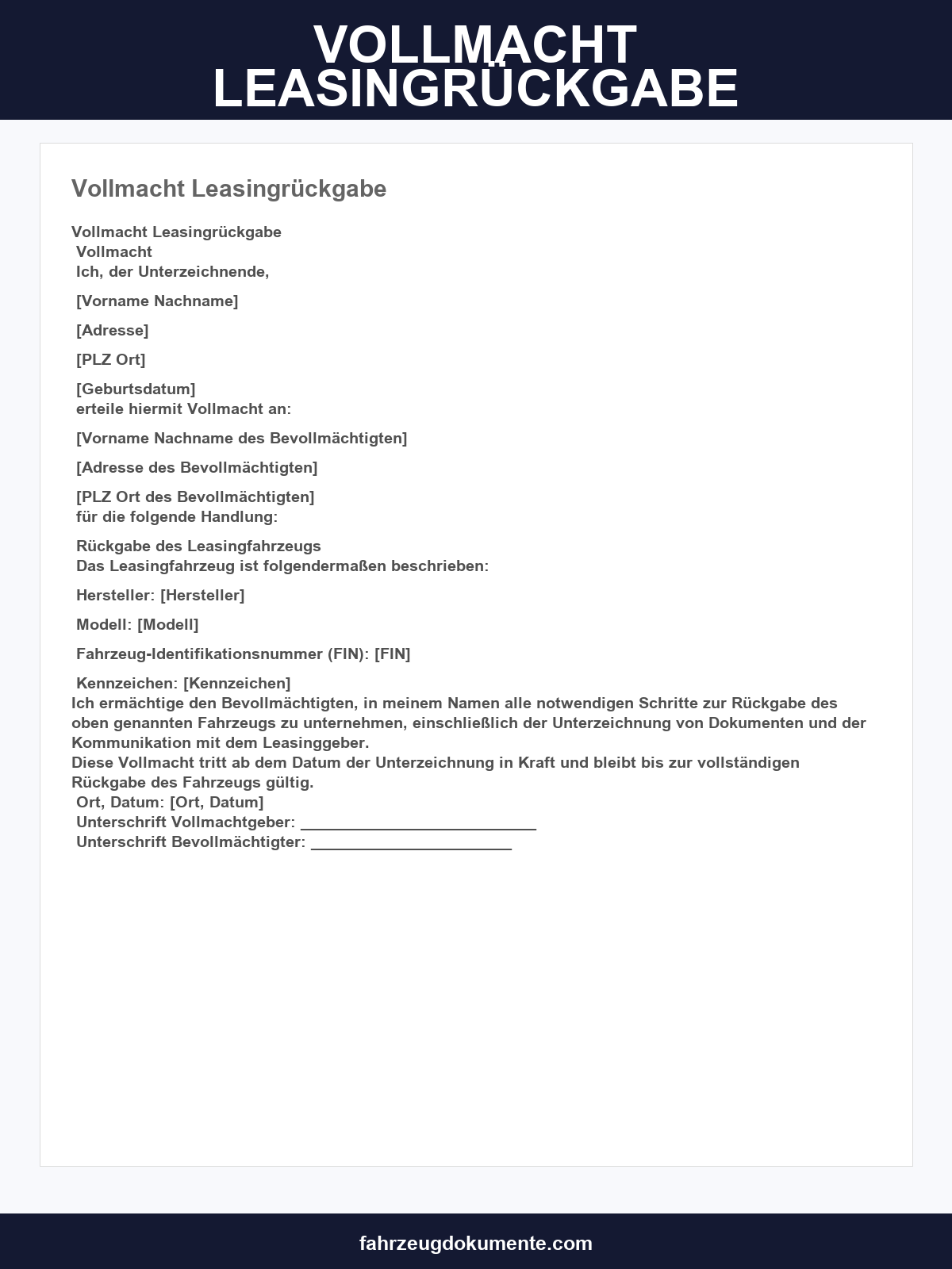 Vollmacht Leasingrückgabe